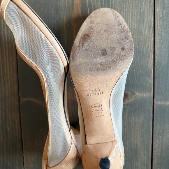 Stuart Weitzman Cream Mesh Peep-toe heels, made in Spain, size 8 - Picture 3 of 6